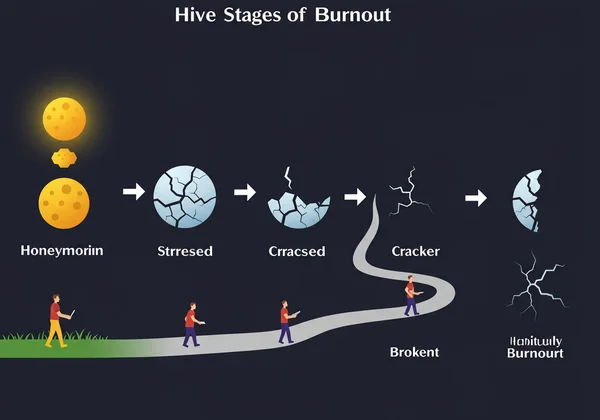 Illustration of the five stages of burnout progression