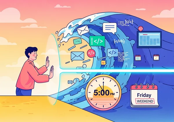 Person setting healthy work-life boundaries with a clock icon