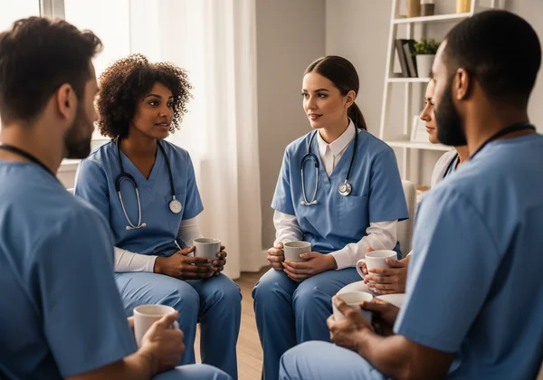 Healthcare professionals supporting each other in a peer group