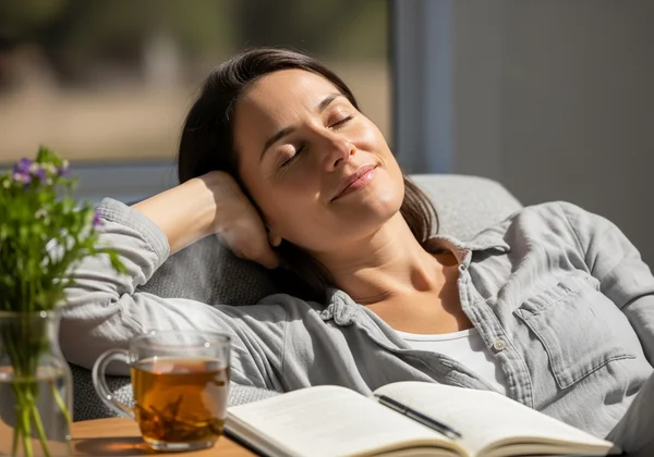 Woman relaxing reflecting burnout recovery signs