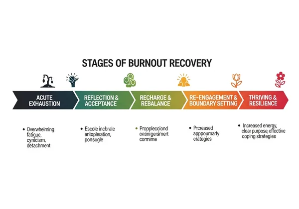 Timeline chart showing burnout recovery stages