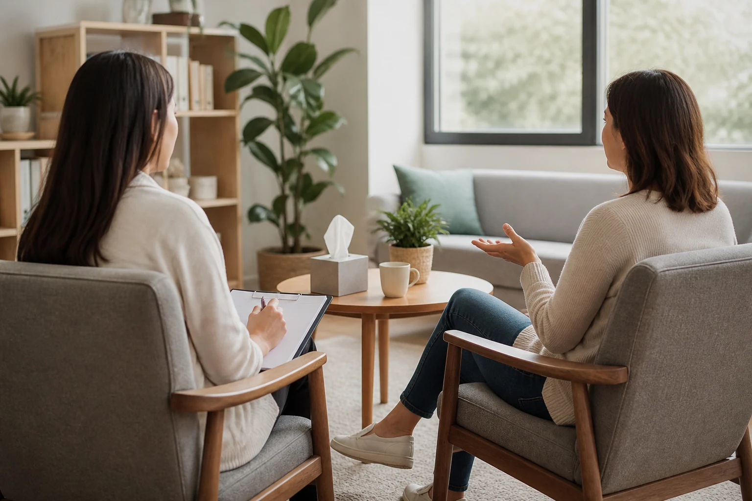 Therapy conversation in office