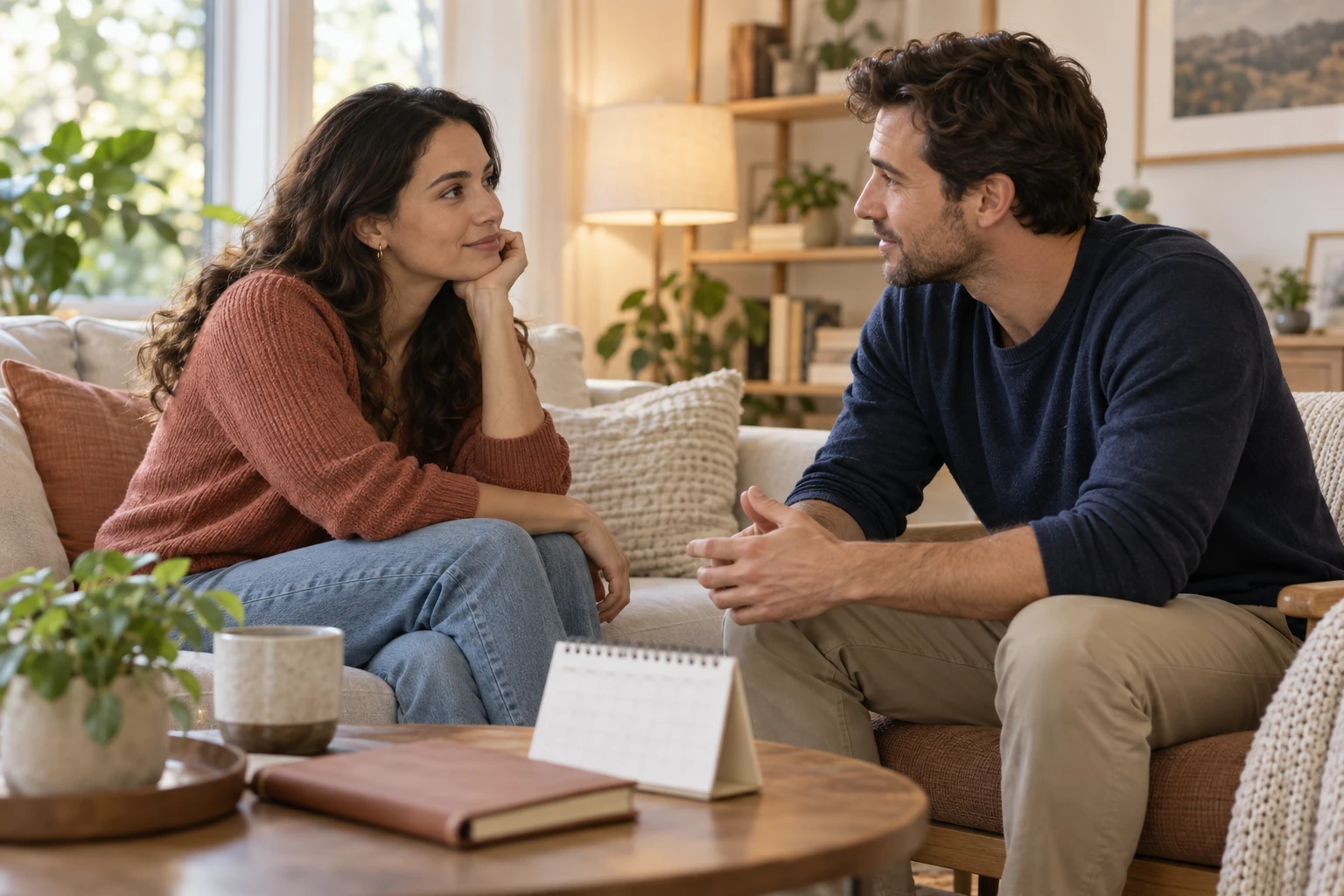Couple discussing a shared household system